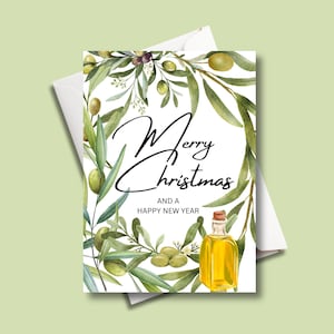 Estampa de azeitona, cartão de Natal com estampa floral, cartões de Natal exclusivos, download digital para impressão