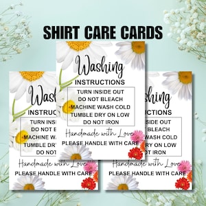 Daisy Clothing Care Instructions Cards: Printable T-Shirt Care (PDF/PNG)