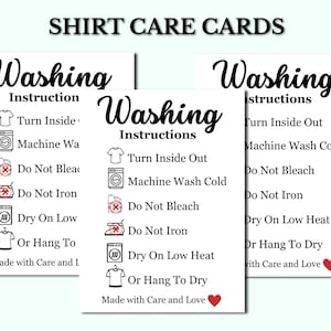 Wasinstructies, onderhoudsinstructies kleding, onderhoudskaarten t-shirts, onderhoudsinstructies t-shirts, afdrukbare kledingonderhoudskaarten, verpakking