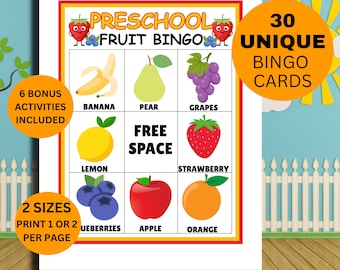 Preschool Fruit Bingo Game: 30 Printable Cards + Coloring Pages (PDF Download)