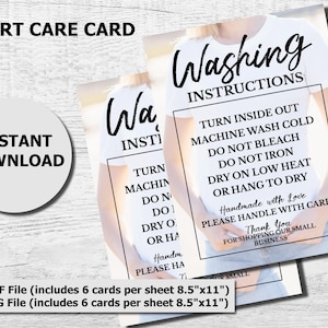 T-Shirt Care Card Instructions: Printable Clothing Care Guide (PDF & JPG Download)