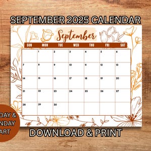 September 2025 Calendar Printable: Sunflower Theme (Digital Download, US Letter Size)