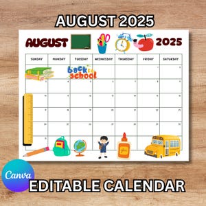 Bearbeitbarer August 2025 Kalendervorlage: Lehrerplaner (PDF Download)