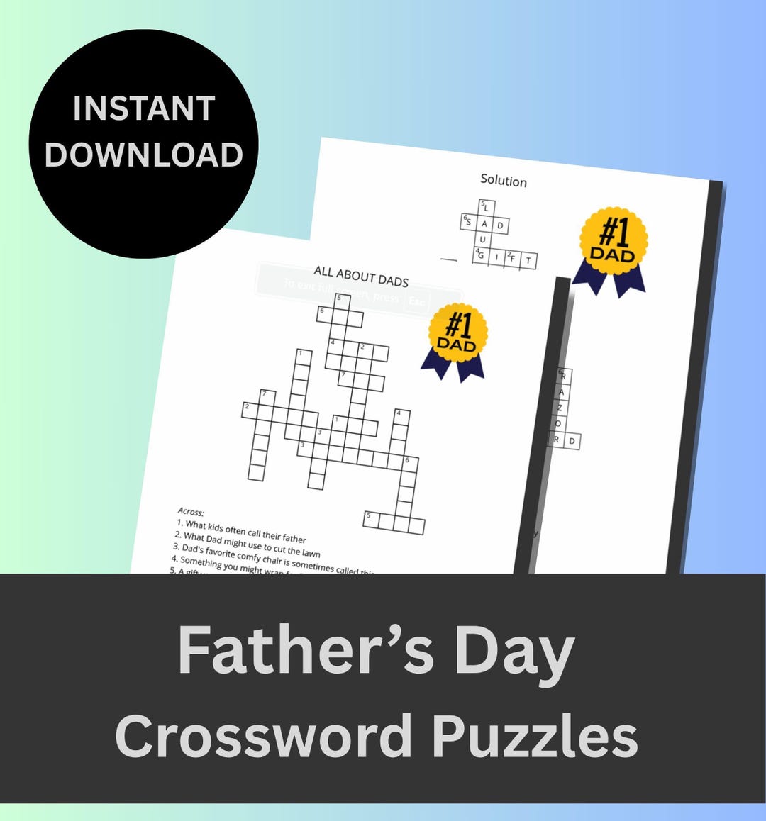 Father's Day Printable Puzzle Pack: Crossword & Word Search (digital ...