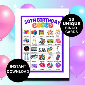 50. Geburtstag Bingo Karte, Bingo 50.Bday, Geburtstags Bingo 50, Gesellschaftsspiele für Geburtstag, Geburtstagsparty Bingo Karten,