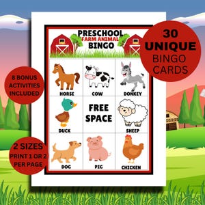 Preschool Farm Animal Bingo Game: 30 Printable Cards + Coloring Pages (PDF Download)