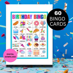 Bingo d'anniversaire, Jeux de bingo d'anniversaire, Bingo d'anniversaire pour enfants, Téléchargement de bingo d'anniversaire, Cartes de bingo pour fête d'anniversaire, Jeux de fête d'anniversaire