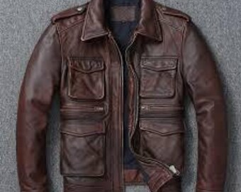 Handgefertigte Vintage Lederjacke für Herren, Braune Distressed Lederjacke, Motorrad-Biker Style Jacke, Bomber Lederjacke