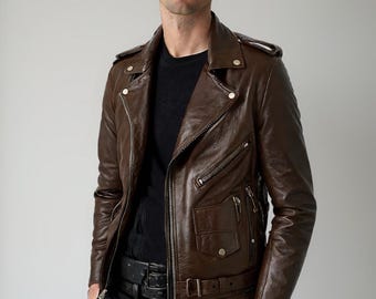 Handgefertigte Vintage Lederjacke für Herren, Braune Distressed Lederjacke, Motorrad-Biker Style Jacke, Bomber Lederjacke
