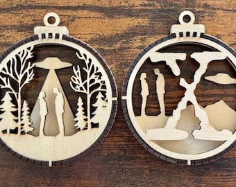 X-Files Holiday Ornaments Digital Files | Sci-Fi Laser Cut SVG & Lightburn Files for 3mm Basswood DIY Christmas Décor