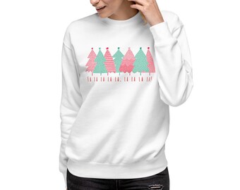 Festive Christmas Sweatshirt with Pink and Green Trees - Falalalalalalalala!