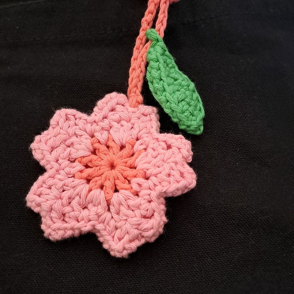 Sakura (Cherry Blossom) Crochet accessory for bag / Backpack / Totebag - 100% Cotton - Pink