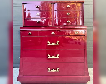 Sold - Oversized Hollywood Regency Lacquered Tall Boy | Dresser | Chest