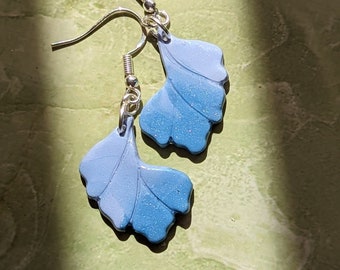 Winter Frost Ombre Leaf Design Dangle | Handmade Polymer Clay Hypoallergenic Earring