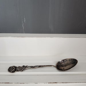 Vintage German 800 Silver Hildesheimer Rose Demitasse / Sugar Spoon - Ornate Rose Handle, 13g, Hallmarked