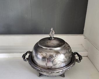 Vintage Quadruple Silver Plate Floral Butter Dish Lid Quadruple Silver Co 596 High Grade – 13.9 oz Victorian