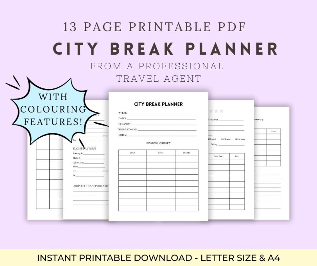City Break Planner PDF PRINTABLE Printer Friendly Weekend - Etsy