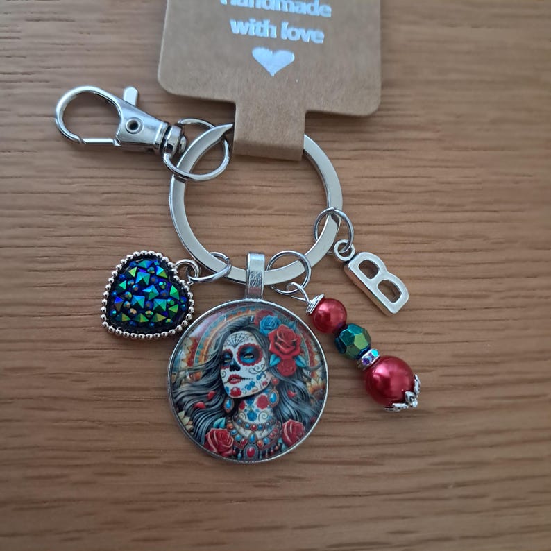 Goth Skeleton Keyring, Bag Charm With Initial - Etsy