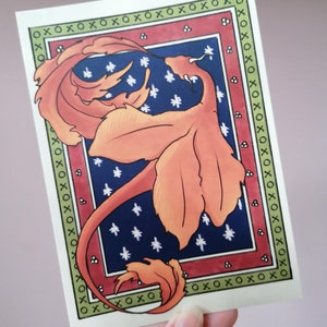Impressão artística e cartão postal de dragão medieval