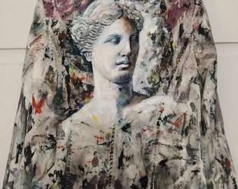 painted jacket, hand painted jacket, abstract, abstract painting, statue painting, painted blazer, Venus of Milos, Aphrodite, ancient statue