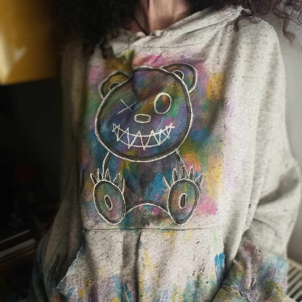 Sudadera con capucha pintada a mano ABSTRACT TEDDY BEAR