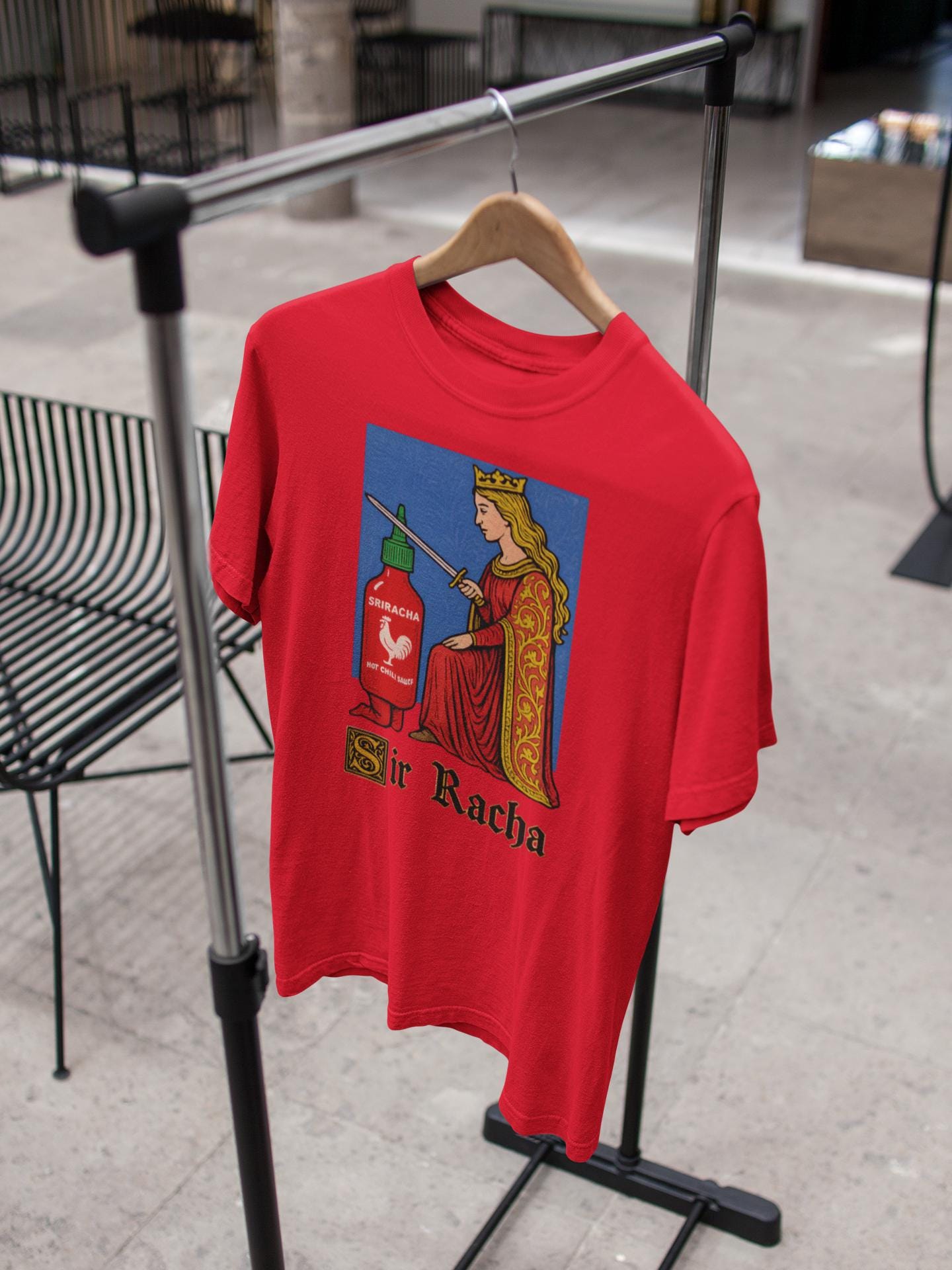 T-shirt Humoristique 'Sir Racha' - Parodie Médiévale De La Sauce Sriracha - Pour Amateurs De Sauce Piquante Et Foodies