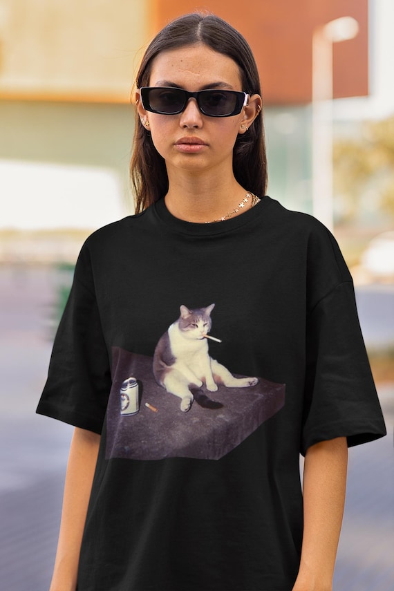 Smoking Cat Tshirt, Funny Cat Tee, Cat Tshirt, Cat with Cigarette, Cat With Beer, Cat Meme Shirt, Cat Lover Gift