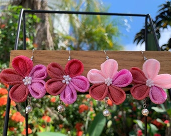 Sakura earrings, Tsumami Zaiku Japanese traditional style accessories.