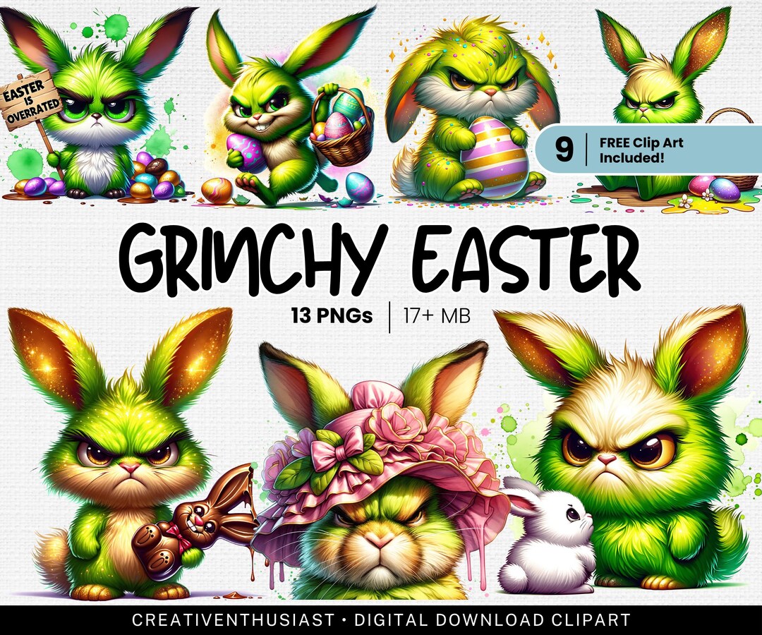 Grumpy Easter Bunny PNG Clipart Pack: Grinchy Bunnies (digital Download ...
