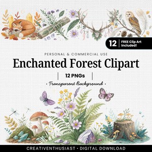 12 Zauberwald Clipart: Skurrile Natur-Elemente Transparente PNGs (Digitaler Download)