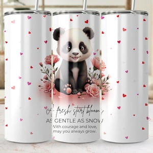 Cute Panda Digital Tumbler Wrap PNG, Blossom Panda Tumbler Wrap Digital Download, Inspirational Tumbler Wrap Design, January Birthflower