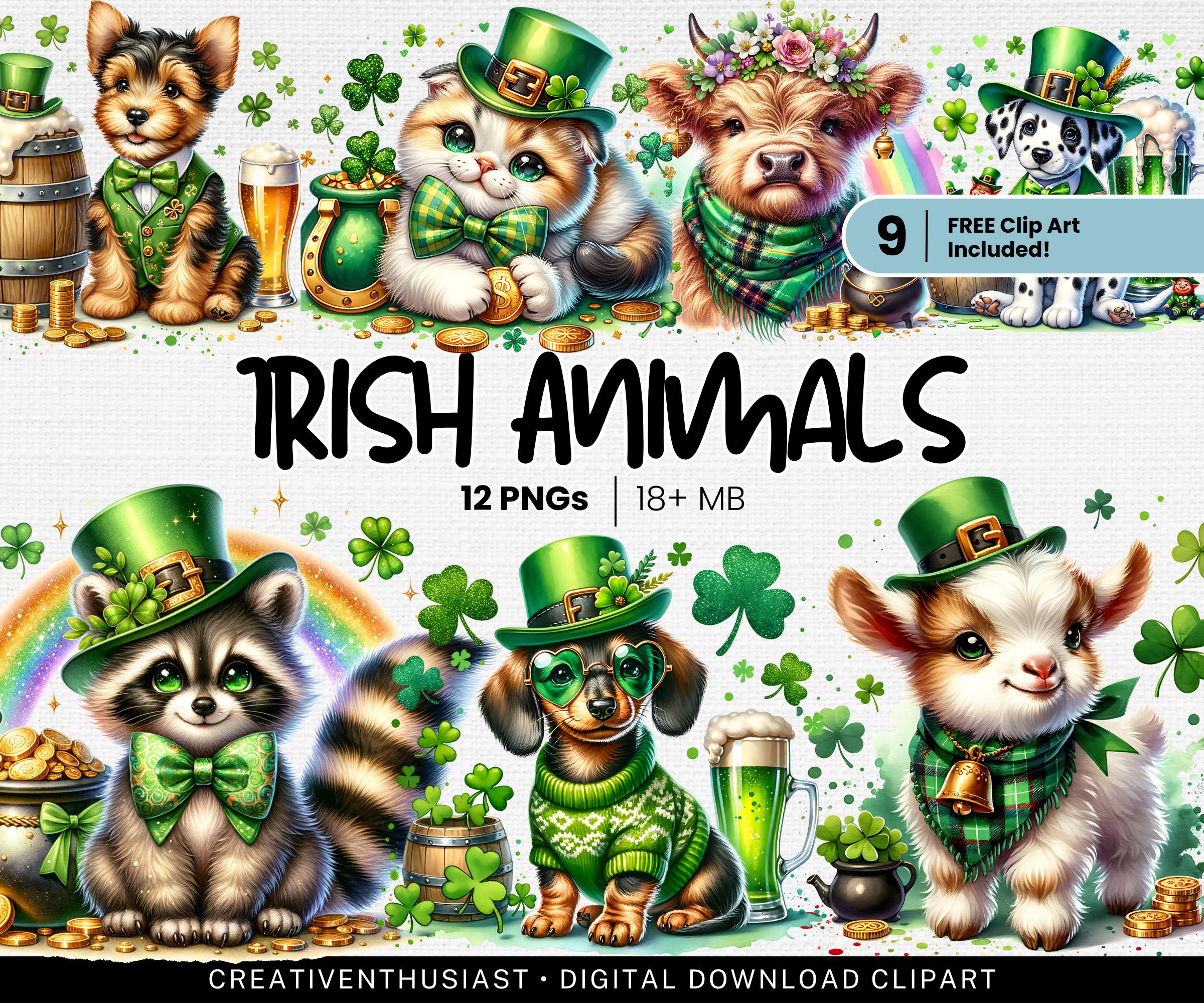 12 St Patricks Day Animals Transparent PNG Clipart (digital Download ...