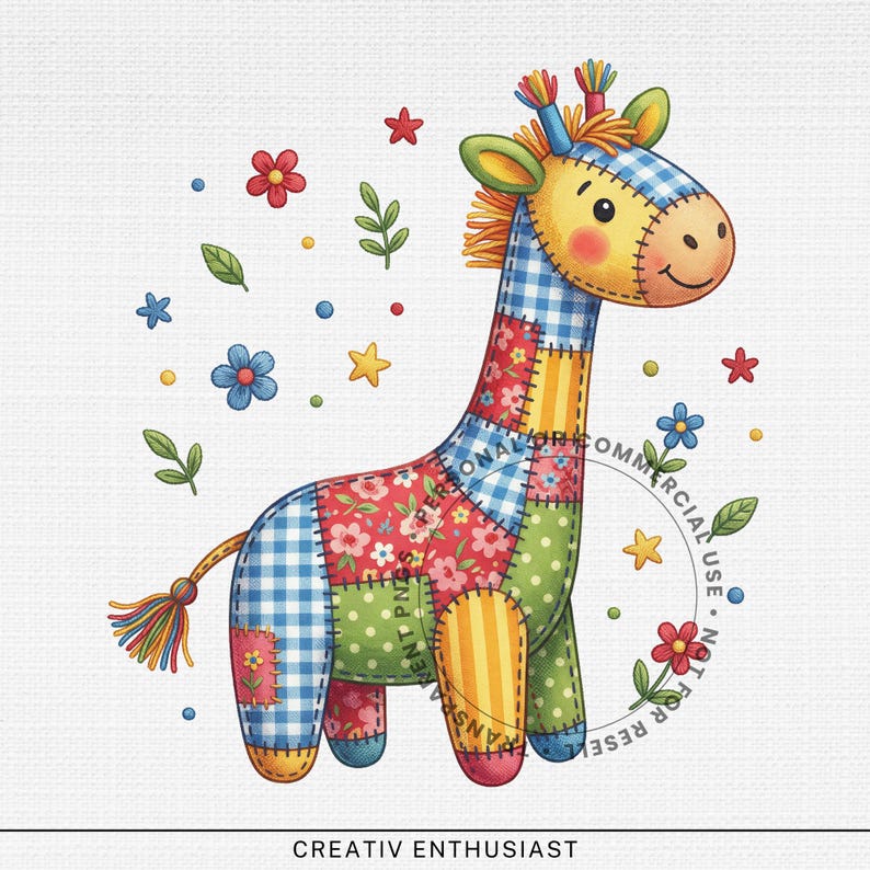 Patchwork Giraffe PNG, Quilted Animal Stitched Design, Nursery Decor ...