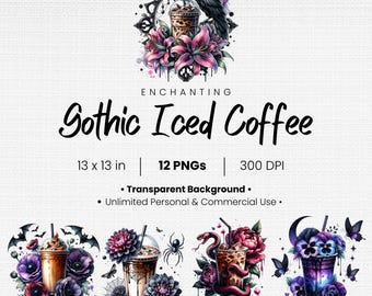 12 Gothic Iced Coffee Clipart Bundle: Transparent Background (Digital Download)