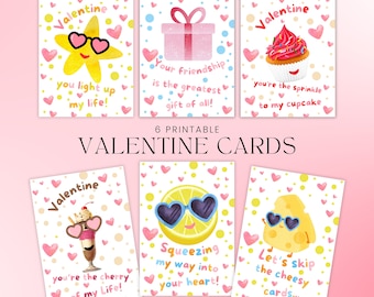 Fun, Folded Valentine Cards Bundle, 6 x Cards. Instant Download and Print.