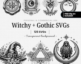 Witchy SVG Bundle, 125 Gothic Designs with Transparent Background