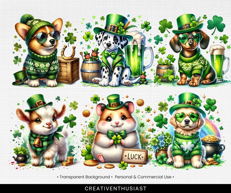 12 St Patricks Day Animals Transparent PNG Clipart (digital Download ...