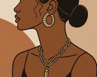 Porträttkonst av svart kvinna | Neutral feminin illustration (digital nedladdning)