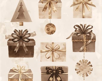 Neutral jul Clipart | Mocha akvarell julkonst (13 JPG)