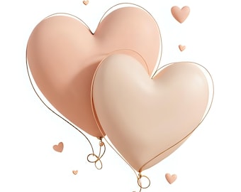 Clipart-set med blush-hjärtballonger | Romantisk kärlek och alla hjärtans dag | Clipart för kort och varumärkesbyggande | JPG