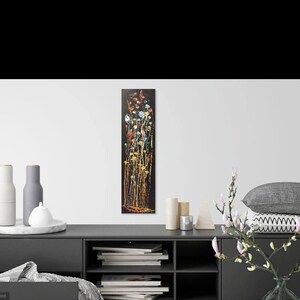 Flores abstractas, Arte de pared, 12x40, acrílico, cartón, Enmarcado, Firmado