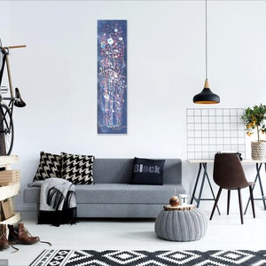 Flores abstractas, Arte de pared, 12x40, acrílico, cartón, Enmarcado, Firmado