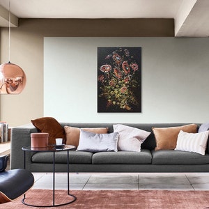 Flores abstractas, Arte de pared, 27x40, acrílico, cartón, Enmarcado, Firmado