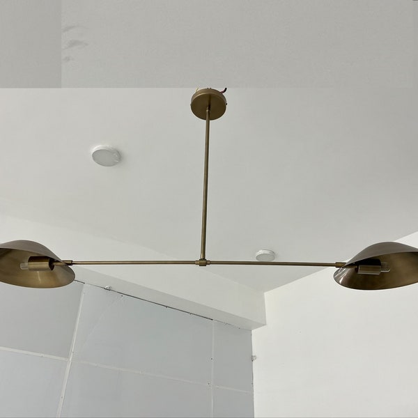 Mid Century Long 2 Shade Pendant Lights Raw Brass Linear Chandelier Light Fixture Ceiling Fixture Stilnova Design