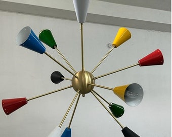 Lampadario Sputnik dal design italiano a 12 colori, lampada da soffitto di design, lampada da soffitto di metà secolo, lampadario grande