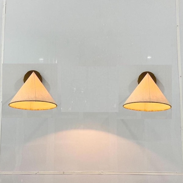 Pair of Raw Brass Fabric shade wall sconce mid century wall lamps