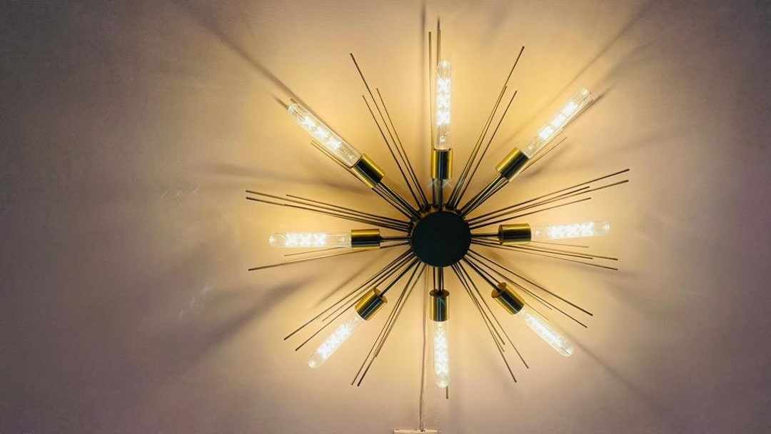 Flush Mount Ceiling Light Star Bust Aged Brass Light Fixture Etsy