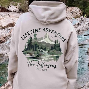 Custom Lifetime Adventure matching mr mrs hoodie, mountain lakeview couples hoodie, husband and wife newlywed sweatshirt wedding gift set