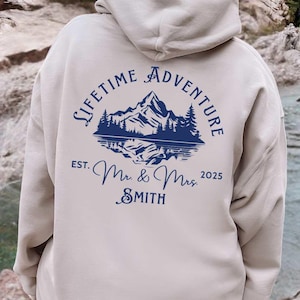 Lifetime Adventure matching mr mrs hoodie, mountain lakeview couples hoodie, husband and wife newlywed sweatshirt gift set, wedding sweater