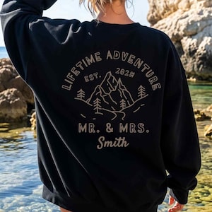Lifetime Adventure matching mr mrs hoodie, mountain lakeview couples hoodie, husband and wife newlywed sweatshirt gift set, wedding sweater